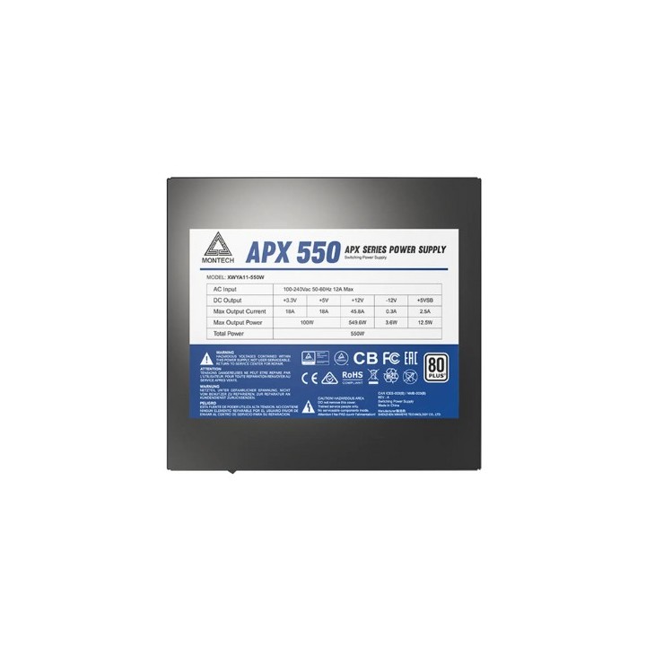 fuente de alimentacion atx montech apx550 80  white vent 120mm