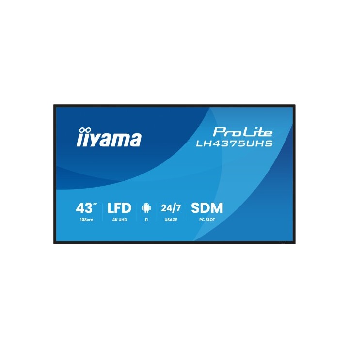 iiyama monitor iiyama 43 (lh4375uhs-b1ag) android 11 / 3844x2160 (4k uhd) / operacion 24/7 /500cd /