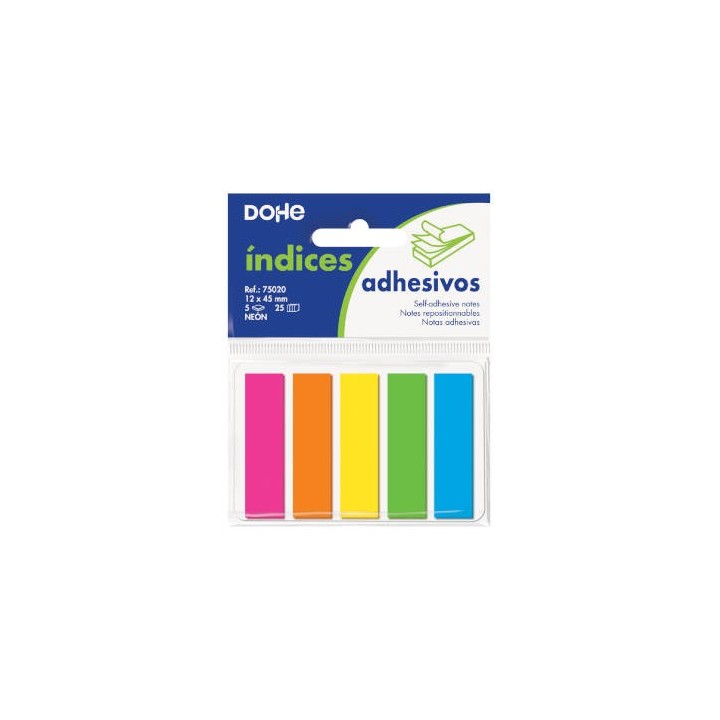 dohe blister 5 blocs de 25 indices en 5 colores surtidos neon 12x45 dohe 75020