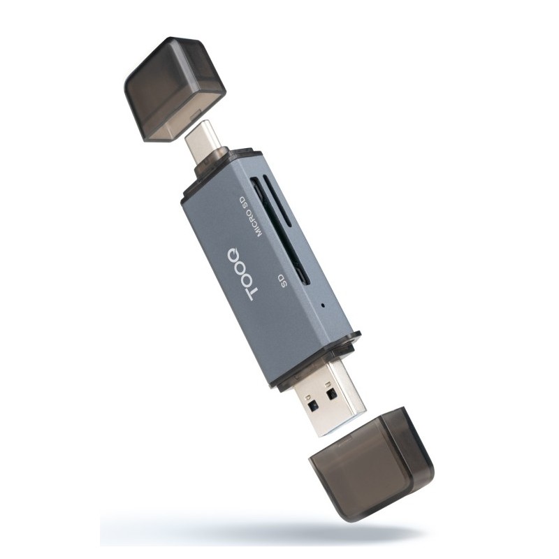 lector tarjetas tooq usb 3.0 (usb-c+usb-a) sd/tf gris