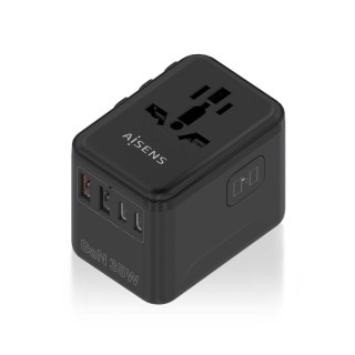 adaptador aisens enchufe universal viaje cargador usb gan 35w negro