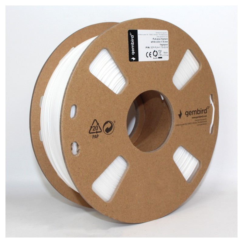 filamento gembird pla blanco, 1,75 mm, 1 kg