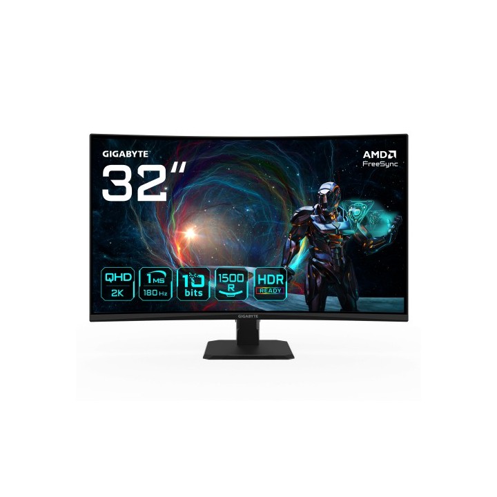 gigabyte gigabyte gs32qca 31.5 monitor curvo para gaming qhd - 2560 x 1440, 180hz, 1ms, 250 cd/m2, f