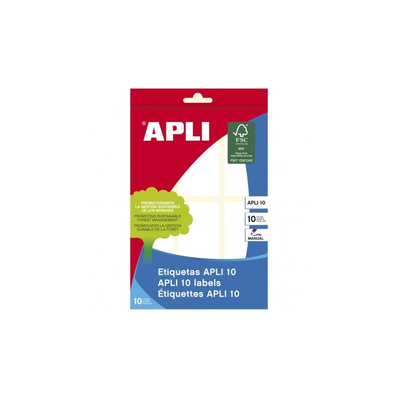 apli pack 10 hojas (60 uds) etiquetas blancas 34x67 apli 1651