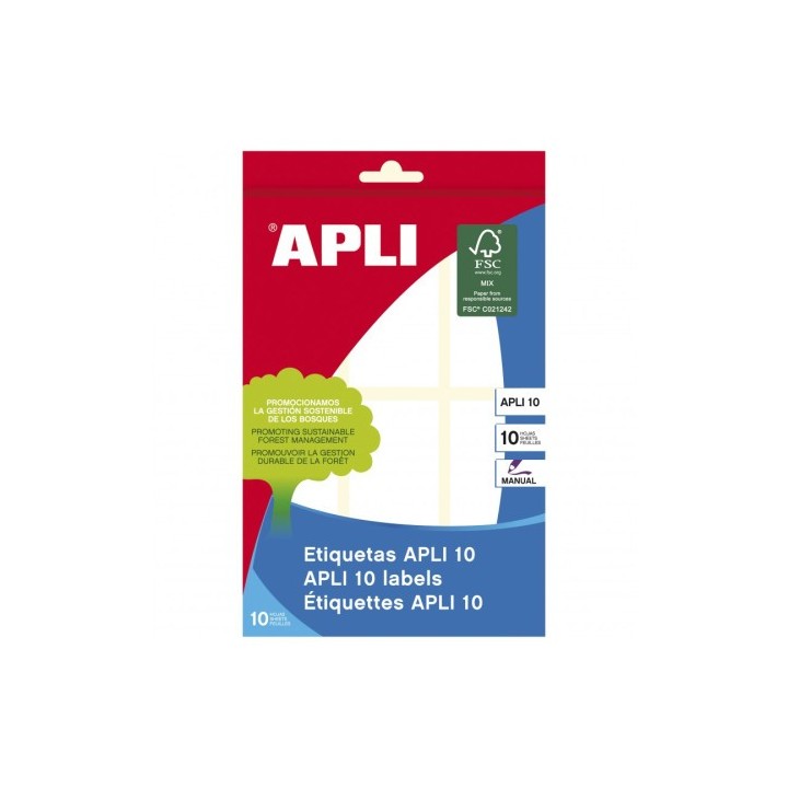 apli pack 10 hojas (60 uds) etiquetas blancas 34x67 apli 1651