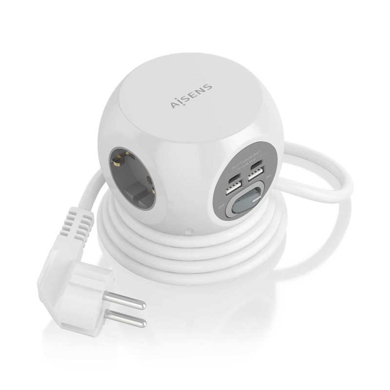 regleta enchufes aisens 3 tomas + 2xusb-c, 2xusb-a 1.4m blanco