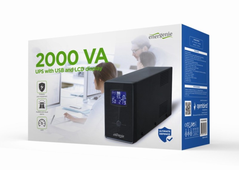 sai gembird con usb y display lcd 2000 va negro