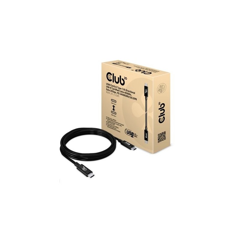 cable club3d certificado usb4 80g gen3.2 tipo-c 2m usb-if 8k60hz datos 40g pd 240w(48v 5a) epr m m 2