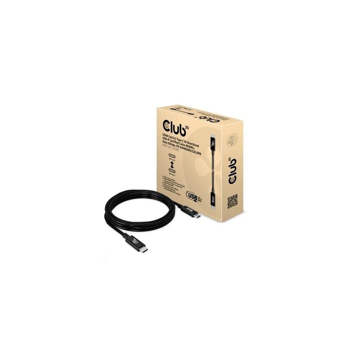 cable club3d certificado usb4 80g gen3.2 tipo-c 2m usb-if 8k60hz datos 40g pd 240w(48v 5a) epr m m 2