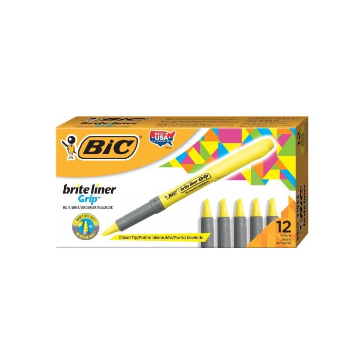 bic marcador fluorescente highlighter grip trazo 1,5-3,3mm. amarillo bic 811935  pack: 12 unidades