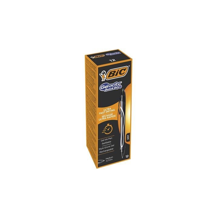 bic boligrafo gelocity quick dry retractil trazo 0,7 mm. color negro bic 949873  pack: 12 unidades