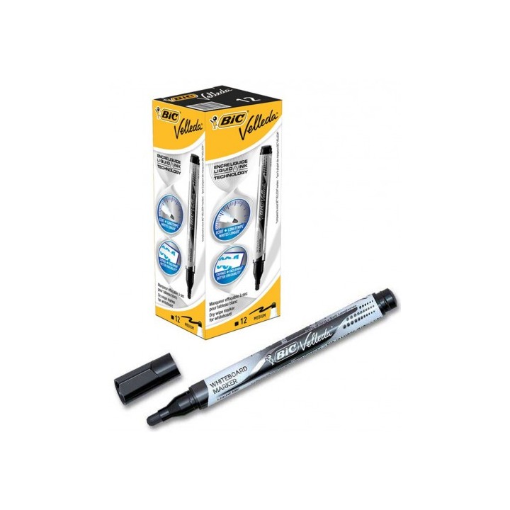 bic marcador para pizarra blanca tinta liquida trazo 2mm. negro velleda 902088  pack: 12 unidades