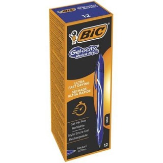 bic boligrafo gelocity quick dry retractil trazo 0,7 mm. color azul bic 950442  pack: 12 unidades