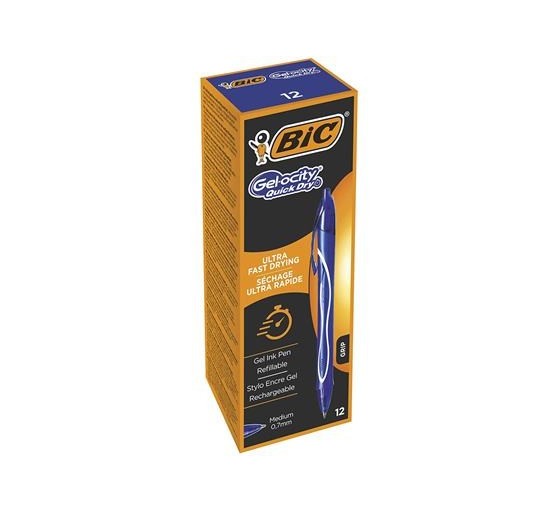 bic boligrafo gelocity quick dry retractil trazo 0,7 mm. color azul bic 950442  pack: 12 unidades