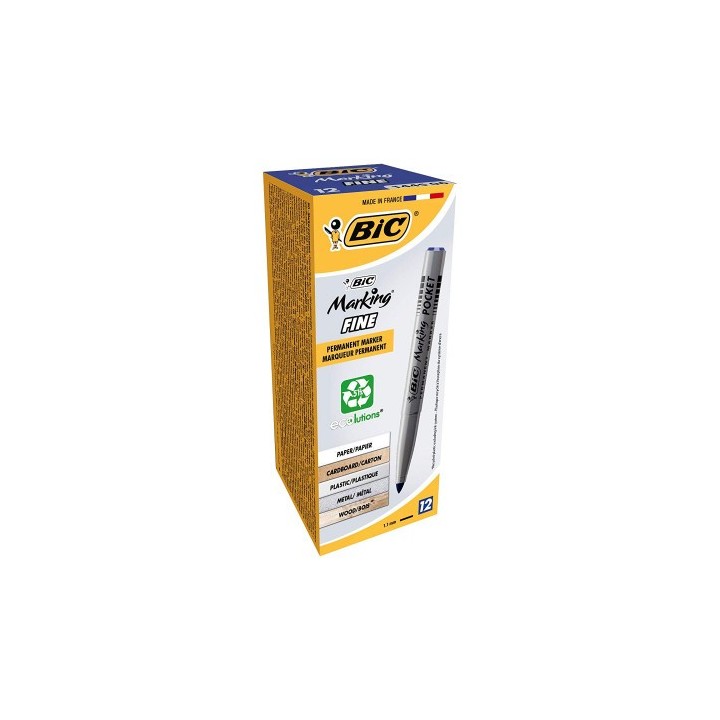 bic marcador permanente pocket 1445 trazo 1mm. color azul bic 8209011  pack: 12 unidades