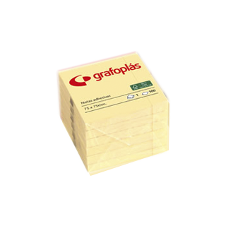 grafoplas bloc 100 notas adhesivas 75x75mm amarillas grafoplas 65205460  pack: 12 unidades