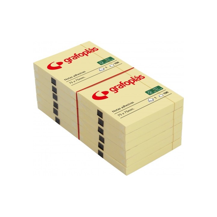 grafoplas bloc 100 notas adhesivas 75x125mm amarillas grafoplas 65205560  pack: 12 unidades