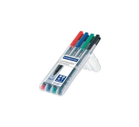 staedtler estuche 4 marcadores lumocolor permanente punta fina 0,6mm. surtidos staedtler 318 wp4