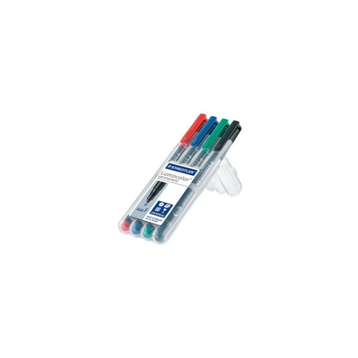 staedtler estuche 4 marcadores lumocolor permanente punta fina 0,6mm. surtidos staedtler 318 wp4