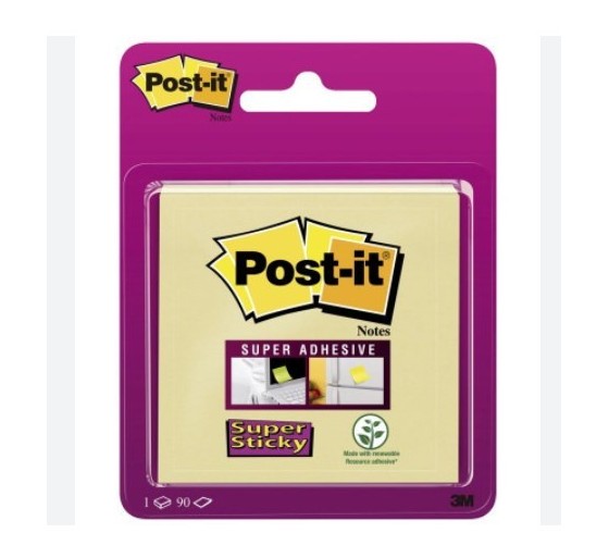 post-it blister bloc 90 hojas notas adhesivas 76x76mm super sticky 654 canary yellow 6920ss-cy-eu p