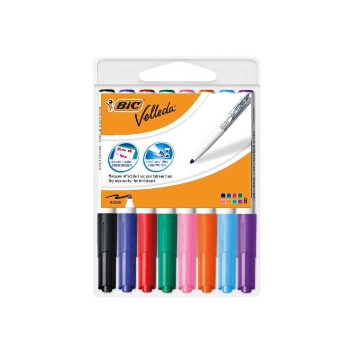 bic estuche 8 marcadores para pizarra blanca 1741 tinta a base de acetona trazo 1,4mm. surtidos vell