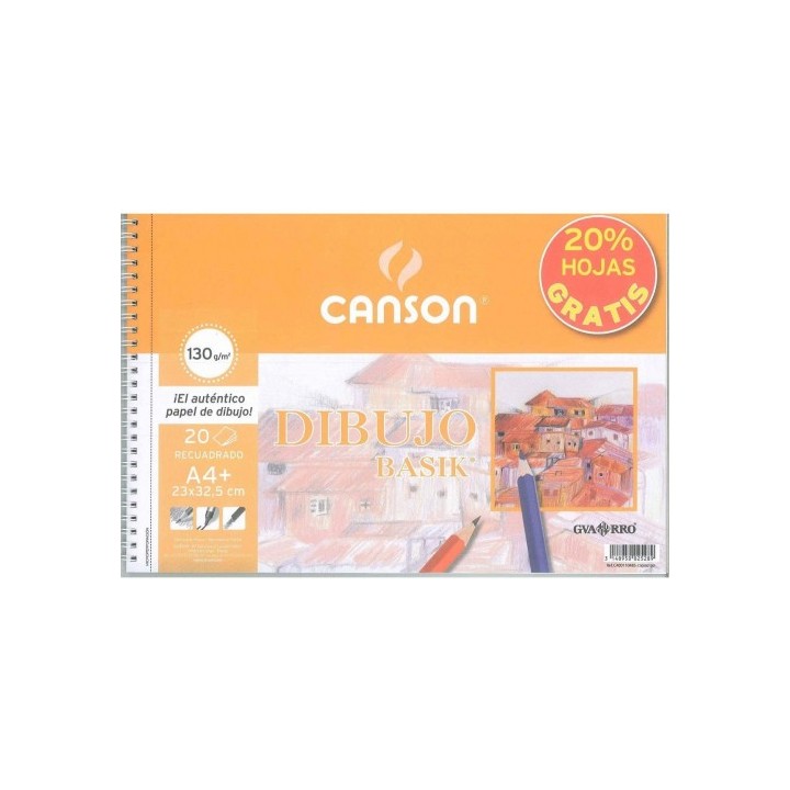 canson album espiral microperforado promo 23x32,5 20h dibujo basik recuadro 130g 20% hojas gratis gu