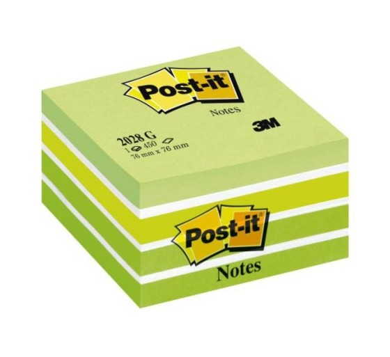 post it cubo 450 hojas notas adhesivas 76x76mm colores surtidos verdes 2028 gn post it 7100200375