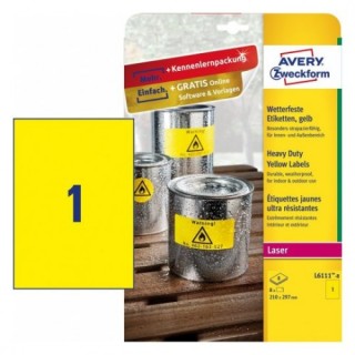avery paquete 8 hojas etiquetas amarillas de poliester impresoras laser 210 x 297 mm avery l6111 8