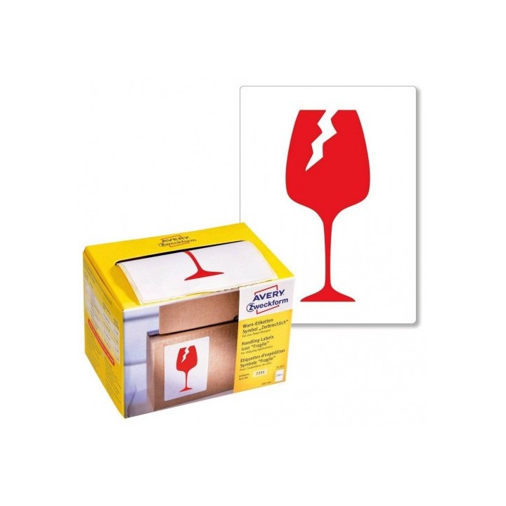 avery rollo 200 etiquetas para envios pre impresas con el icono fragil 74x100 mm avery 7251