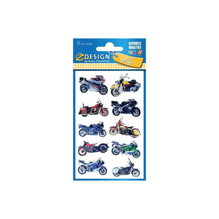 avery sobre con 1 hoja 76x120mm y 10 pegatinas 3d motocicletas avery 53750