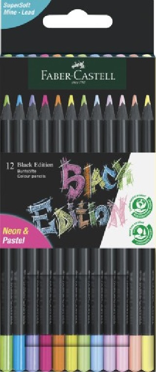 faber castell estuche carton 12 lapices de color neon black edition faber castell 116410