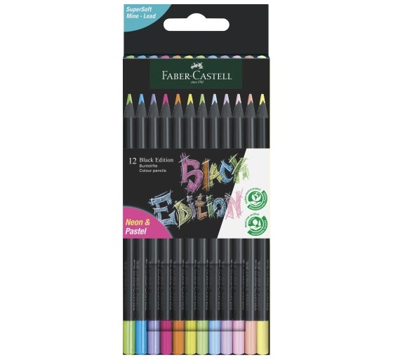 faber castell estuche carton 12 lapices de color neon black edition faber castell 116410