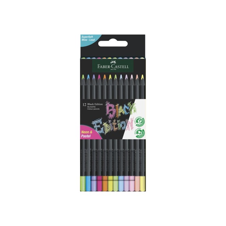 faber castell estuche carton 12 lapices de color neon black edition faber castell 116410