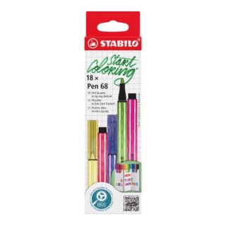 stabilo estuche carton zig zag rotuladores punta fibra media 1mm. pen 68 con 18 unidades colores sur