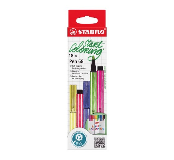 stabilo estuche carton zig zag rotuladores punta fibra media 1mm. pen 68 con 18 unidades colores sur