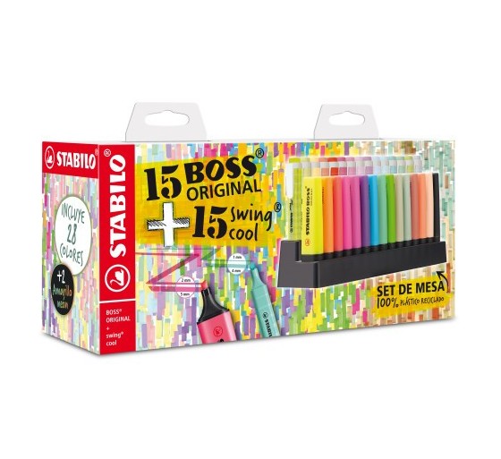 stabilo expositor de mesa 30 marcadores  15 boss + 15 swing cool  stabilo e87 3710