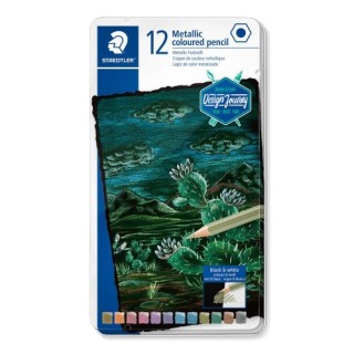 staedtler estuche metalico con 12 lapices de colores metalicos design journey 146m m12