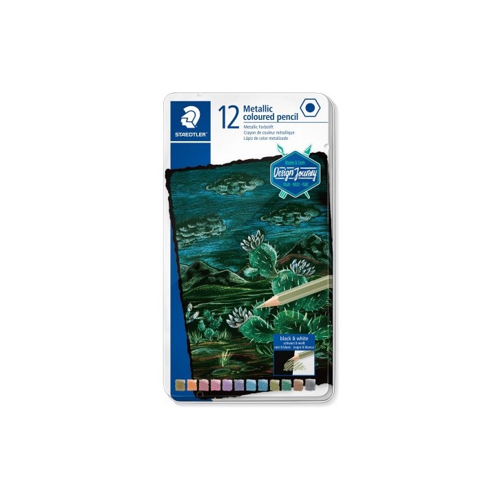 staedtler estuche metalico con 12 lapices de colores metalicos design journey 146m m12