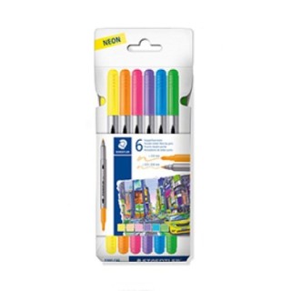 staedtler estuche carton con 6 rotuladores doble punta colores neon staedtler 3200 c6f