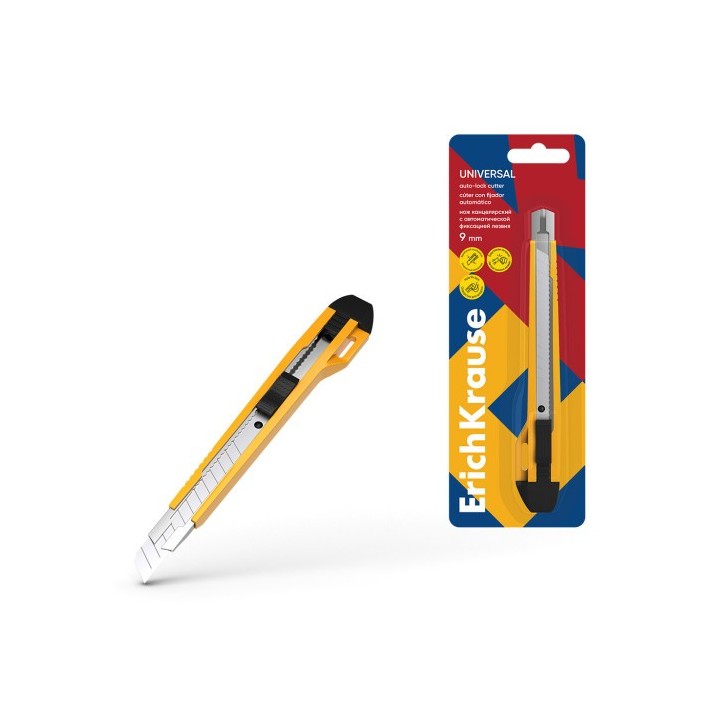 erich krause blister cutter ancho 18mm guia metalica y autobloqueo abs amarillo erich krause 19149