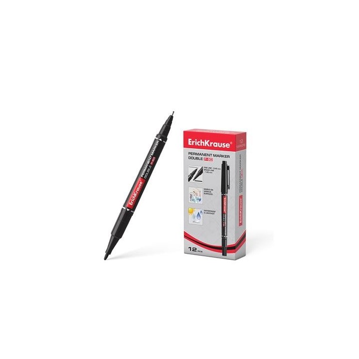 erich krause marcador permanente doble punta double p 80, color  negro erich krause 48183  pack  12