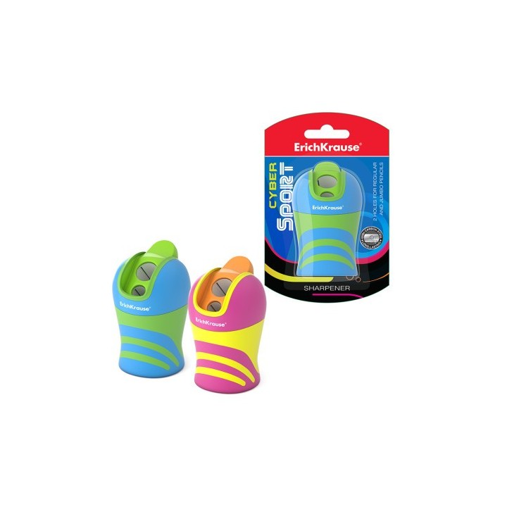 erich krause sacapuntas de plastico doble cyber sport con deposito, sistema total clean, color  surt