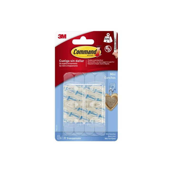 3m command blister 6 miniganchos adhesivos transparentes hasta 225g command 17006clr 3m 710027363