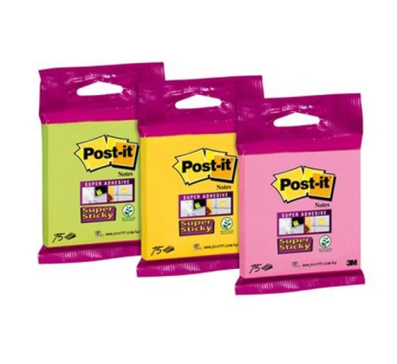post it blister bloc 90 hojas notas adhesivas 76x76mm super sticky 654 colores surtidos 6820 ss3n po