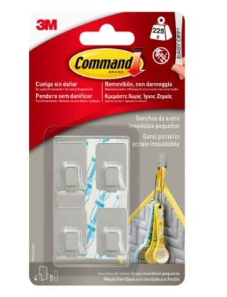 3m command blister 4 ganchos adhesivos acero inoxidable pequenos hasta 225g command 17031ss 3m 71001