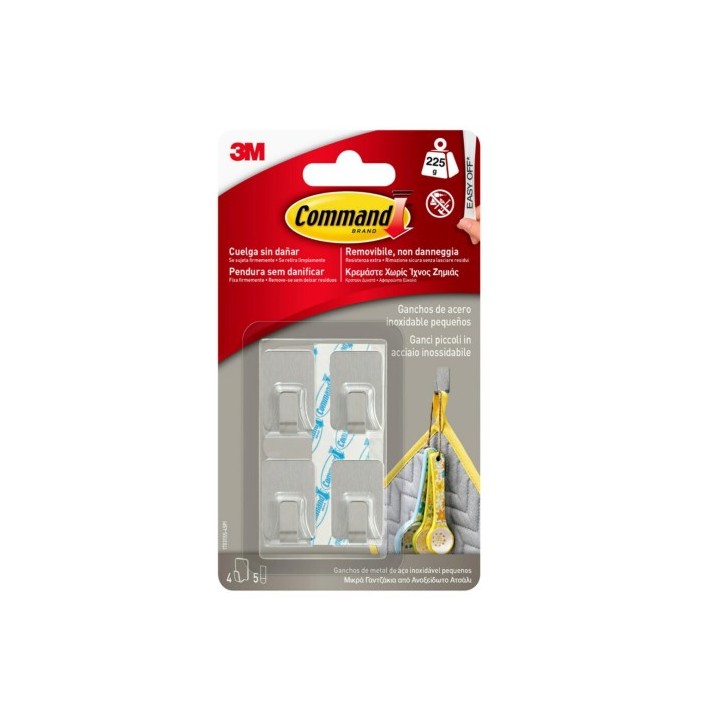 3m command blister 4 ganchos adhesivos acero inoxidable pequenos hasta 225g command 17031ss 3m 71001