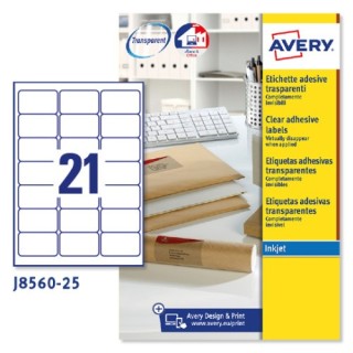 avery paquete 25 hojas etiquetas transparentes quickpeel impresoras de inyeccion de tinta 63,5x38,1