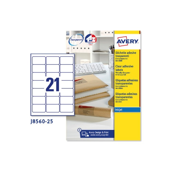avery paquete 25 hojas etiquetas transparentes quickpeel impresoras de inyeccion de tinta 63,5x38,1