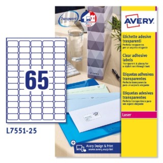 avery paquete 25 hojas mini etiquetas transparentes impresoras laser 38,1x21,2 mm avery l7551 25
