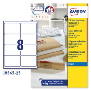 avery paquete 25 hojas etiquetas transparentes quickpeel impresoras de inyeccion de tinta 99,1x67,7